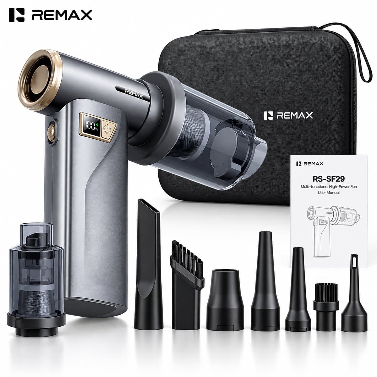 CL CHLIN REMAX 3-in-1 Air Duster & Turbo Fan – Draadloze Luchtblazer, Handstofzuiger en Luchtpomp – 180.000 RPM – 8000 mAh – 100W — afbeelding 1
