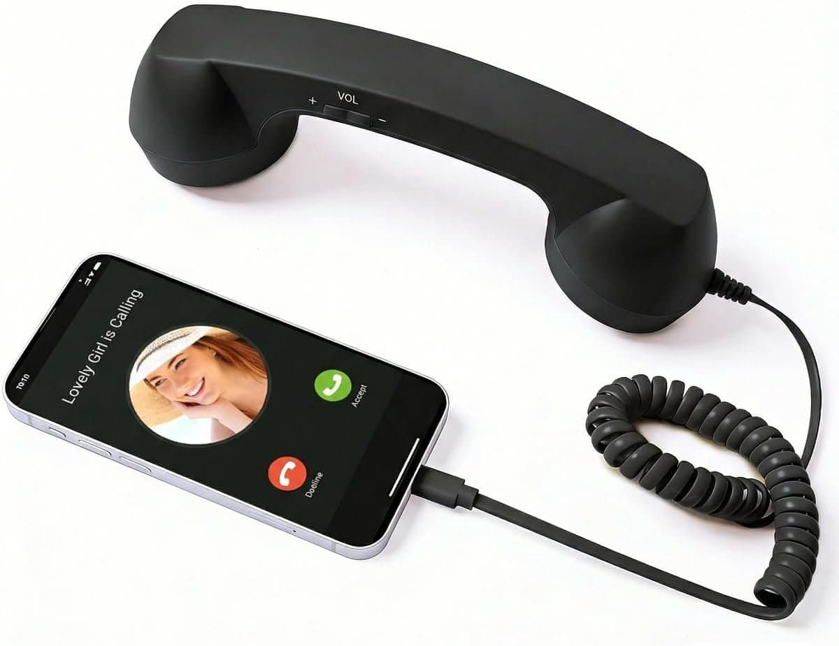 Retro Telefoonhoorn - Geschikt voor iPhone & Android - USB-C Bedrade Telefoonhoorn met Microfoon - Vintage Handset voor Bellen, Videogesprekken, Vergaderingen & Online Conferenties - Zwart — afbeelding 1