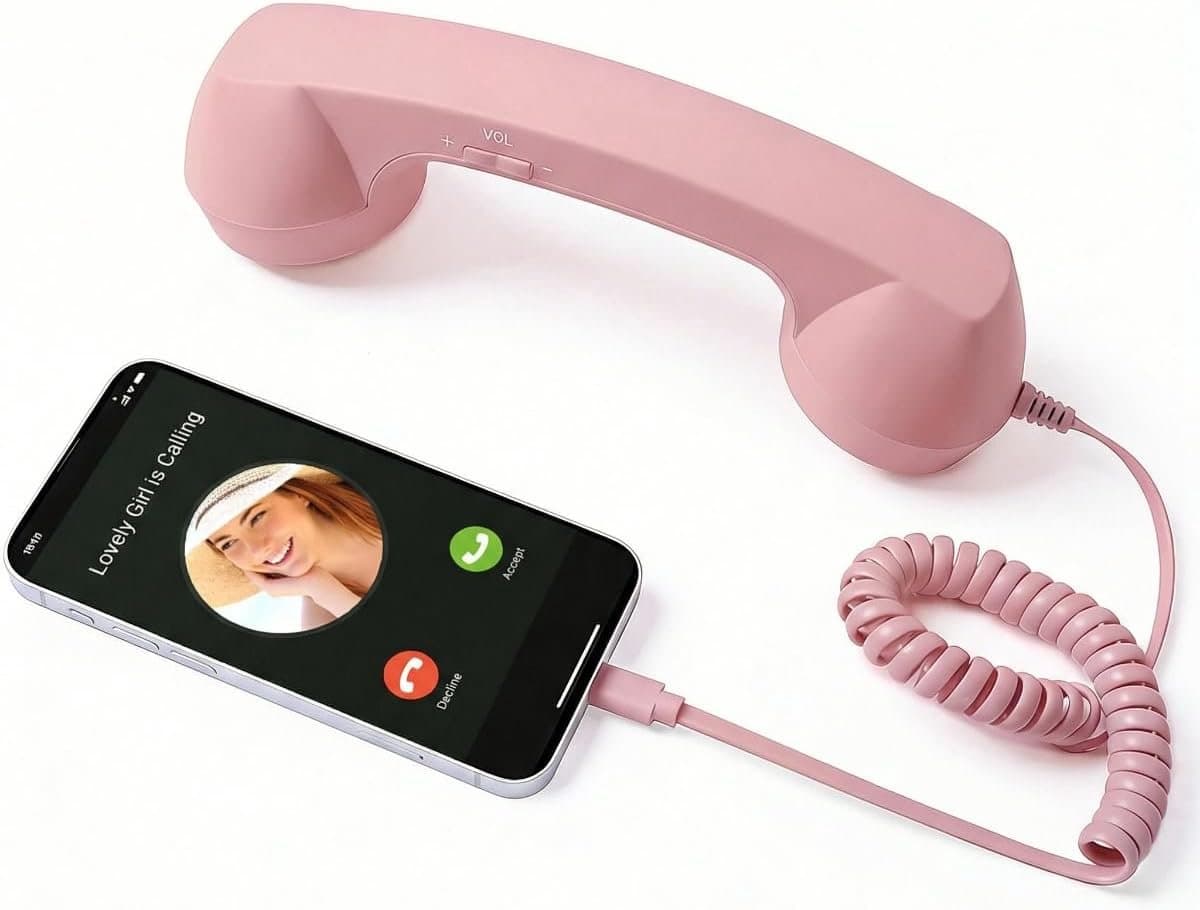 Retro Telefoonhoorn - Geschikt voor iPhone & Android - USB-C Bedrade Telefoonhoorn met Microfoon - Vintage Handset voor Bellen, Videogesprekken, Vergaderingen & Online Conferenties - Roze — afbeelding 1
