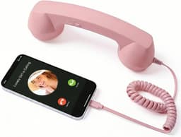 Retro Telefoonhoorn - Geschikt voor iPhone & Android - USB-C Bedrade Telefoonhoorn met Microfoon - Vintage Handset voor Bellen, Videogesprekken, Vergaderingen & Online Conferenties - Roze — thumbnail 1