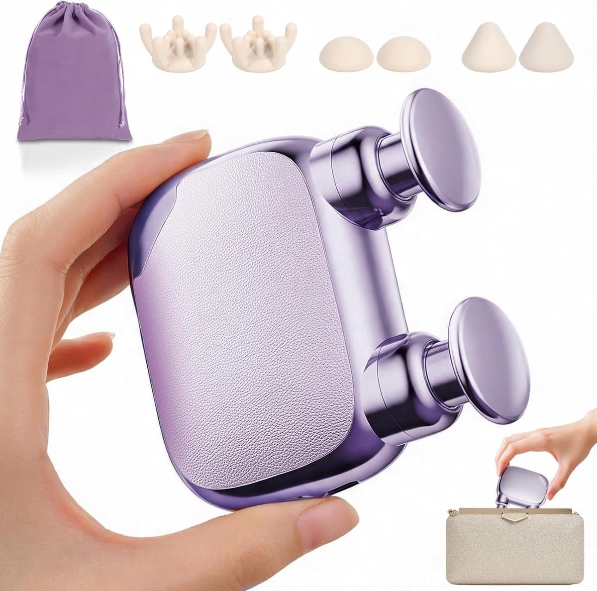 Mini Massage Gun, Draagbaar Massagepistool voor Spiermassage, Handheld Percussiemassager voor Nek, Rug, Schouders, Armen, Handen en Benen, Compact voor Reizen en Sportschool, Cadeau voor Vrouwen, Paars — afbeelding 1
