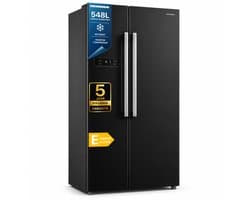 Heinner HSBS-M548NFINVBKE++ American Side-by-Side Koelkast – 548 L – Total No Frost – Inverter Compressor – Touchbediening – Super Cooling – Super Freeze – Holiday-functie – Open-deur Alarm – Zwart – 5 Jaar Garantie