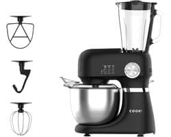 COOK-IT Keukenmachine 2-in-1 – Multifunctionele Keukenrobot met Blender – Keukenmixer met RVS Mengkom – Mixen, Kneden en Kloppen – Zwart