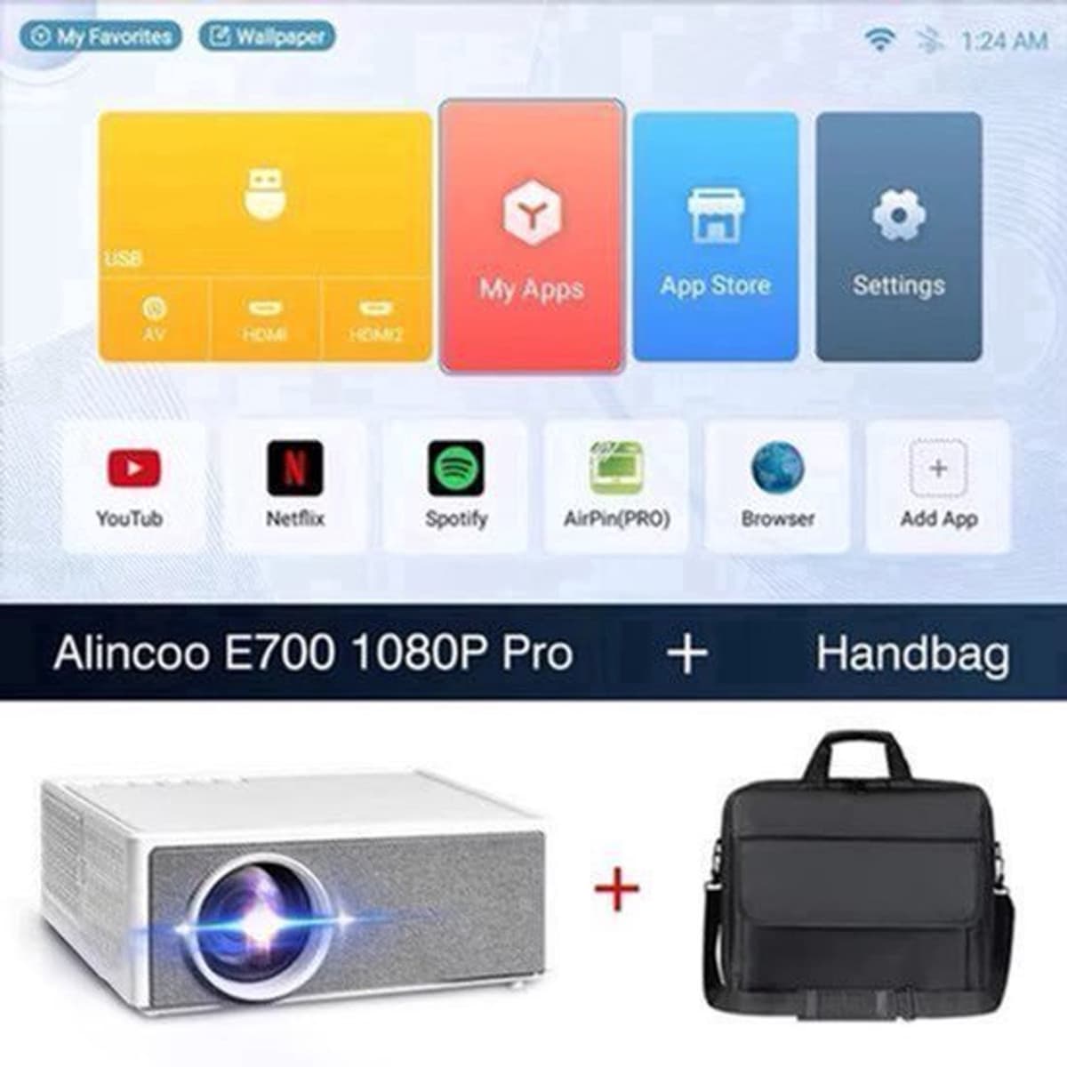 Alincoo - E700 - Beamer - Projector Beamer - Mini Meamer - 4k - Full HD 1080P - 1920x1080dpi - Automatische focus - 5G - met WiFi - 28000 Lumens - Wit — afbeelding 1