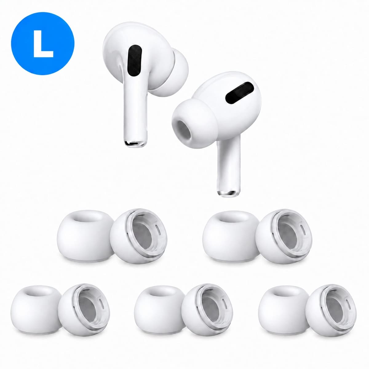 AirPods Pro Oordopjes - 5 Paar - L - AirPods Pro Ear Tips Vervanging - AirPods Pro Gen 1 en 2 - Wit — afbeelding 1
