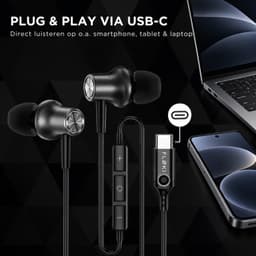Floki® Oortjes met draad USB-C - Metalen behuizing - Anti klit - Noise Reduction - Oordopjes met Microfoon - Earbuds — thumbnail 2