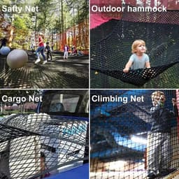 Klimnet voor speelplaats, 1 x 3 m, dubbellaags, veiligheidsnet voor kinderen, 4 haken, 8 bellen, voor gebruik binnen en buiten, valpreventie (zwart) — thumbnail 3
