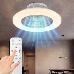 tectake® Plafondlamp met Ventilator - Dimbaar - Ø 50 x 17,5 cm - Stille Plafondventilator - Ventilatorlamp - LED 40W - 3 Lichtkleuren 3000-6500 K - 20W Ventilator - Zomer en Winterstand - Achteruitloop - Inclusief Timer en Afstandsbediening - Wit — thumbnail 1
