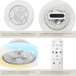 tectake® Plafondlamp met Ventilator - Dimbaar - Ø 50 x 17,5 cm - Stille Plafondventilator - Ventilatorlamp - LED 40W - 3 Lichtkleuren 3000-6500 K - 20W Ventilator - Zomer en Winterstand - Achteruitloop - Inclusief Timer en Afstandsbediening - Wit — thumbnail 4
