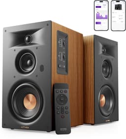 ULTIMEA 3-weg boekenplankluidsprekers met 5,25-inch woofer, 70W RMS, HDMI ARC, Bluetooth, Auracast, voor thuisbioscoop en platenspeler, Een paar, Bruin — thumbnail 1