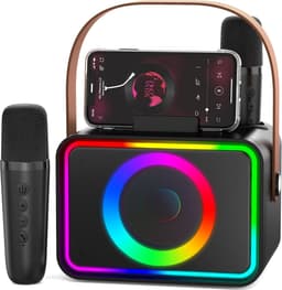 Karaokemachine 2 microfoons voor volwassenen en kinderen, draagbare Bluetooth luidspreker met feest PA-podium en discolampen, geschenk — thumbnail 1