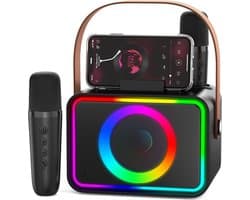 Karaokemachine 2 microfoons voor volwassenen en kinderen, draagbare Bluetooth luidspreker met feest PA-podium en discolampen, geschenk