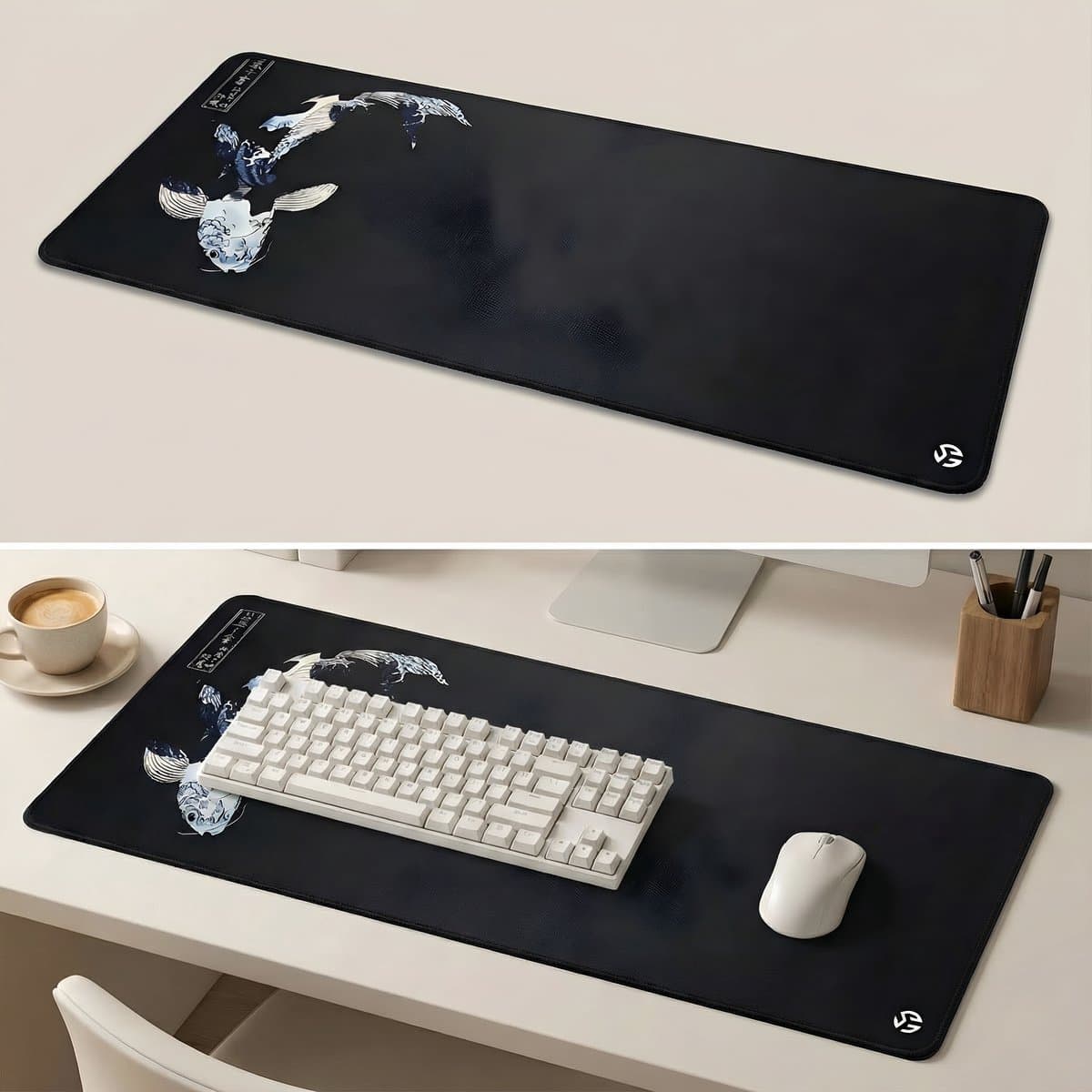 Grote Muismat 80x30 | Gaming Muismat | Zwart | XXL | Antislip | Desktop Mat | Computer Mat | Japans Koi — afbeelding 1