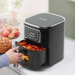 Airfryer – 5 Liter – 1450 Watt – Touch Bediening – Oliearm / Olievrij Frituren – Kijkvenster Met Verlichting – Timerfunctie – Non-Stick Bakmand – Zwart – 230V – 1 Stuk [BW1002B] — thumbnail 1