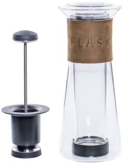 Planetary Design - FLASK Coffee Press - Clear double walled glass with Leather - French Press - Uniek en Luxe met echt leer — thumbnail 4