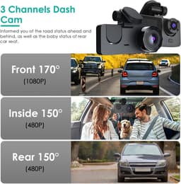 3-kanaals dashcam voor en achter - 1080P dashcam voor en binnen met nachtzicht, bewegingsdetectie, parkeermonitor, sensorbescherming en lusopname — thumbnail 5