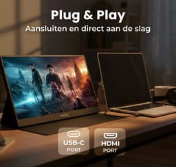 HoriVue Premium Portable Monitor 15.6 inch - Full HD - Extra Scherm Laptop - Draagbare Monitor - Gaming - IPS Beeldscherm - Plug & Play - Incl Beschermhoes - 2025 model — thumbnail 2