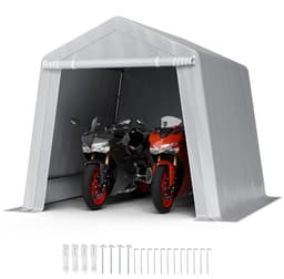 Garagetent - Opslagtent - 244 x 244 x 229 cm - PE Doek - Stalen Buisframe - Met Deur - Voor Fiets, Motor, Grasmaaier - Grijs — thumbnail 1