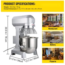 Elektrische Planetaire Mixer - Commerciële Deegmixer en Keukenmixer - 30 L - 1100 W - 220 V - 3 Snelheden — thumbnail 5