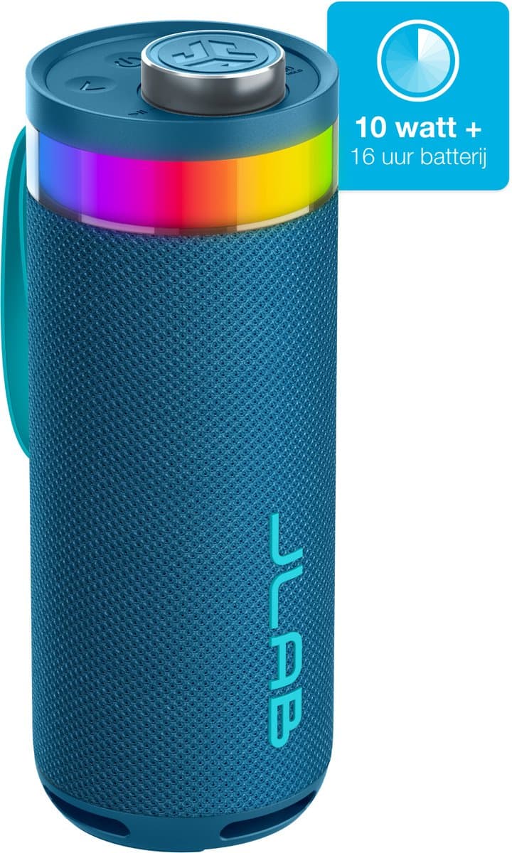 JLab Go Bluetooth Speaker Draadloos - Draagbare Muziekbox - 16 uur Batterijduur - 10 Watt - Bass Boost - IPX6 Waterproof - Multipairing - Instelbare Party Lights - App Equalizer - Blauw — afbeelding 1