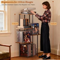 SNJY® Platenspeler Meubel - Platenspeler Kast - LP Houder - Platenhouder - 40L x 30B x 110H cm - Hout/Metaal — thumbnail 5