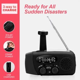 Noodradio - Opwindbaar - 2000 mAh - Radio Met Accu Batterij - Noodpakket - Opwindbaar - Solar - Zaklamp - Powerbank - Op Batterijen - Zwart - Draagbare - Voor Rampen/Camping — thumbnail 3