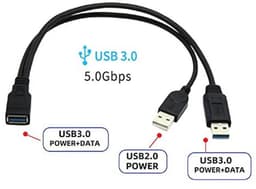 USB 3.0 Vrouwelijk naar Dubbele USB Mannelijke Y-Kabel voor Extra Stroom en Data — thumbnail 3
