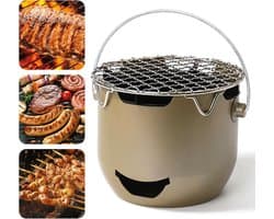 KZQ Draagbare houtskoolgrills, roestvrijstalen mini-houtskoolbarbecue, kleine buitengrill voor kamperen, grillen in de achtertuin, camper, picknick - Groen