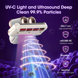 Matrasstofzuiger, draadloos ontwerp, 16 kPa zuigkracht, handstofzuiger, uitgerust met een 253,7 nm UV-C ultravioletlamp, HEPA-filter en ultrasone functie, draagbare stofzuiger, Geschikt voor bedden, banken, wiegjes, unisex, wit. — thumbnail 2