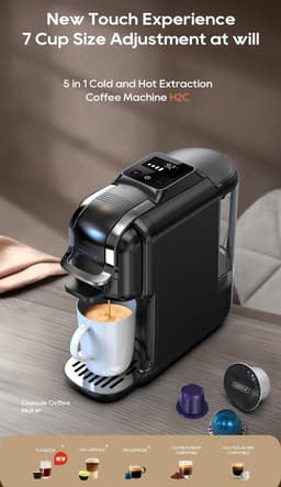 HiBREW H2C Koffiecupmachine – Hot & Cold Brew – Touchscreen – 7 Kopgroottes – Temperatuurregeling – 20 Bar – Compatibel met DG/NS/Lavazza – Zwart — thumbnail 4