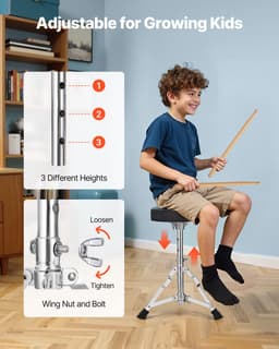 VEVOR Drumset 5-Delig Drumstel voor Kinderen met 14-Inch (35,6 Cm) Bastrommel Zwart — thumbnail 3