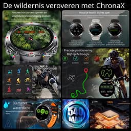 DrPhone ChronaX Titan GPS Smartwatch – Bluetooth Bellen – Waterdicht – Hartslag/Slaap/Bloedzuurstof metingen – 1.46' HD – Heren Dames - Led licht - Nederlands App + Horloge taal - Zwart — thumbnail 4