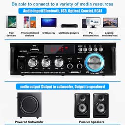 Mini-versterker - HiFi-versterker - Bluetooth 5.0-stereo - 12V/240V - 600W - Dual Channel - LCD-scherm - Draagbare FM-radio met Hoge Resolutie - SD/USB-kaartingang - voor Gebruik Thuis of in de Auto — thumbnail 2