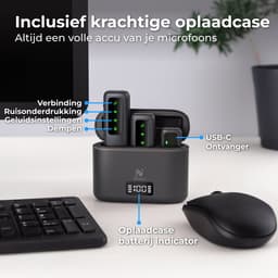 Nuvance Draadloze Microfoon - 2 Stuks - Oplaadcase - Mini Dasspeld Microfoon - Lavalier - USB C - Incl. 2 Windshields — thumbnail 3