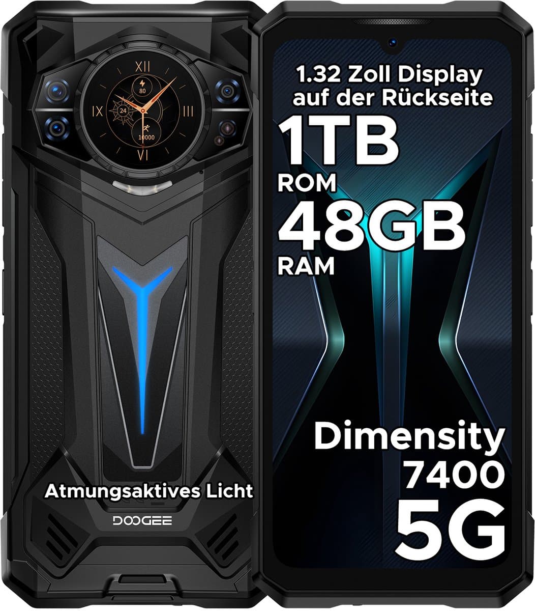 DOOGEE S200 Ultra 5G - Robuuste Smartphone - Robuuste Telefoon - 48GB RAM + 1TB ROM (2TB /TF) - Dimensity 7400 - 11000 mAh /66W - 6,72 inch 120Hz - Android 15 - Nachtzicht -100 MP AI camera - NFC - GPS - 1,32 inch display achteraan - Zwart — afbeelding 1