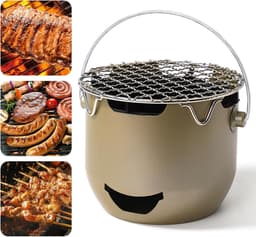 Draagbare mini houtskoolgrill van roestvrij staal - 15*12 cm - Draagbare houtskoolgrill voor buiten - Kleine grill voor buiten koken - Geschikt voor kamperen, barbecueën in de achtertuin, barbecueën in de camper en picknicks - Groen — thumbnail 1