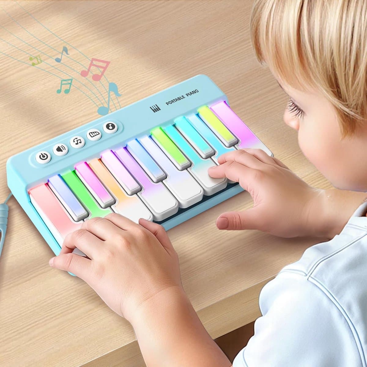 Mini Piano Keyboard voor Kinderen - Verstelbaar Volume & Lichtjes - 15 Melodieën, Leermodus, 3 Geluidseffecten - Draagbaar Muziekspeelgoed voor Baby, Peuter, Volwassenen - Cadeau voor Kerstmis - roze — afbeelding 1