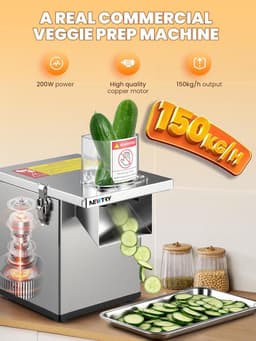 Elektrische groentesnijmachine 3-in-1, 200 W, roestvrijstaal voor dobbelstenen, raspen en snijden, 300 kg/uur, commercieel en privégebruik — thumbnail 5