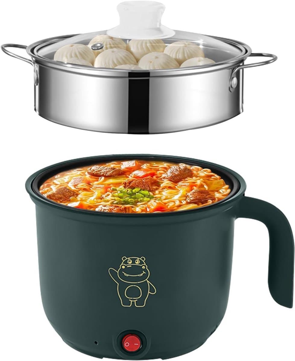 Elektrische Mini Hot Pot - Compacte Kookpan - Snelle Maaltijden Bereiden - Met Stoompan - 18 Liter - Groen — afbeelding 1