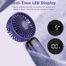Draagbare Mini Ventilator met 5 Snelheden, Oplaadbare Zakventilator voor Kantoor en Outdoor Gebruik — thumbnail 2