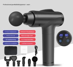 GELLDG Elektrisch massagepistool - 6 massagekoppen - Draagbare diepweefselmassager - 2000 mAh batterij - Met LED-display en touchscreen - Geschikt voor het verlichten van rug- en schouderpijn - Zwart — thumbnail 1