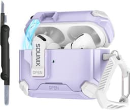 Sounix Hoesje geschikt voor Airpods Pro 1 / 2 - Met schoonmaak borstel - Airpods Pro Hoesje - Armor Case met Lock - Wit /Paars — thumbnail 1
