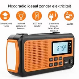 Opwindbare Noodradio oranje - oplaadbaar - zaklamp - noodpakket - USB-C en solar - Powerbank 4000 mAh- USB-C kabel - SOS alarm - Noodpakket - — thumbnail 5