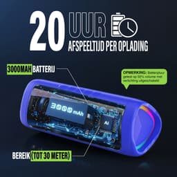 Muring Draadloze Bluetooth Speaker - Muziek Box - Tot 20 uur Afspeeltijd - TWS Pairing - Bluetooth 5.3 - Partybox - Luidspreker - Geluidsbox - Blauw — thumbnail 4