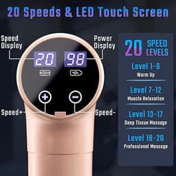 Massagepistool met LED-Touchscreen – 20 Snelheden – 9 Massagekoppen – Stil Percussie Massageapparaat – Inclusief Draagtas — thumbnail 3