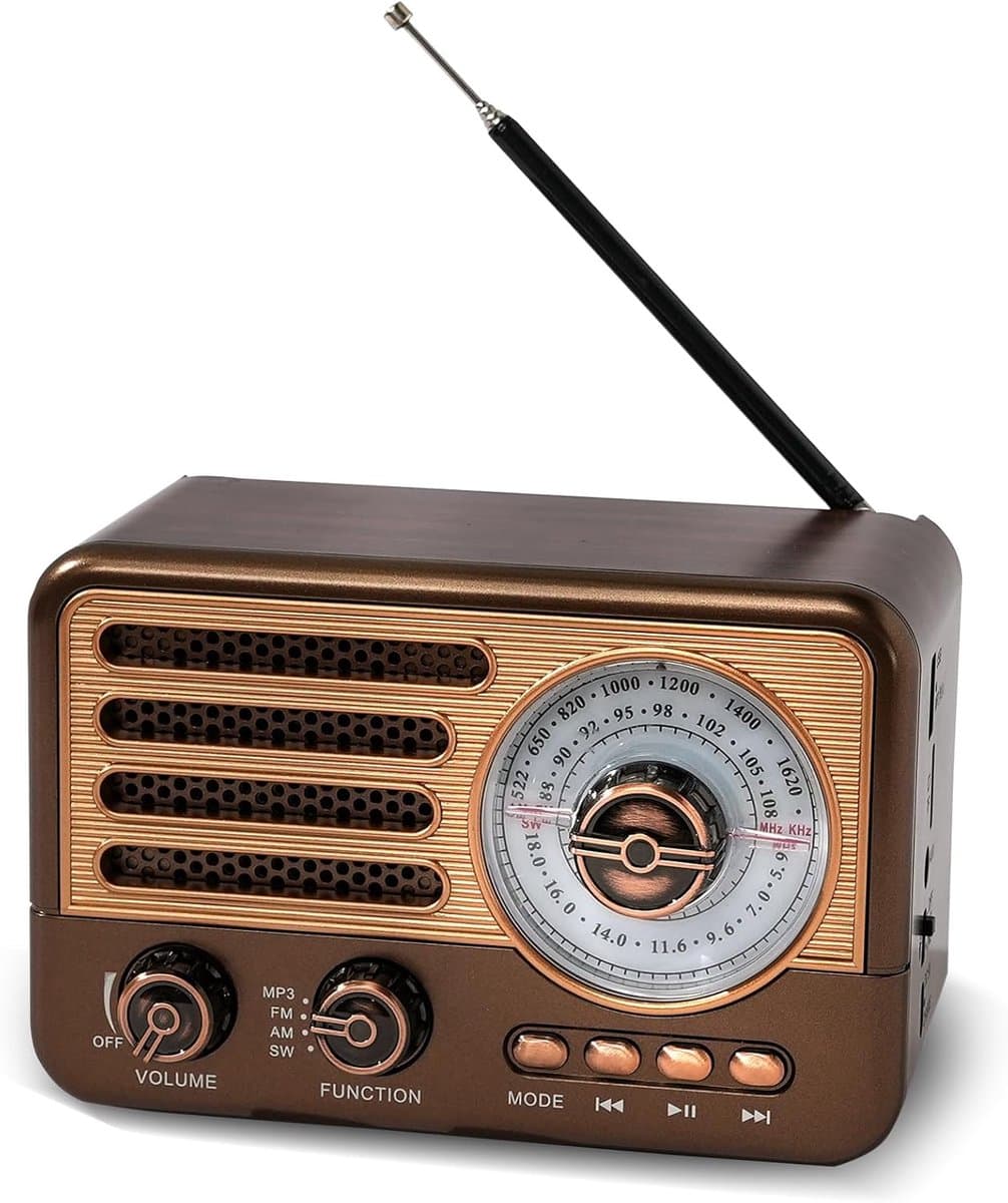 Retro Speaker - Bluetooth Speaker - Am Fm SW Kleine Draagbare Radio - Vintage Speaker - Retro Radio Bluetooth - Retro Radio - Noodradio - 2000mAh Oplaadbare Batterij - Met LED Zaklamp - Ondersteunt TF Kaart, USB, AUX Play - Good — afbeelding 1