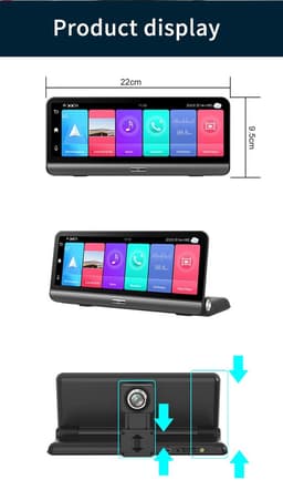 DrPhone DC10 Smart Dashcam 8 inch Full Touch IPS-scherm - 4G - Achteruitrijcamera - Android 8.1 met WiFi/GPS/Navi/ADAS/Dual Lens/1080P/180 Graden Vouwbaar - Parkeerstand camera — thumbnail 2