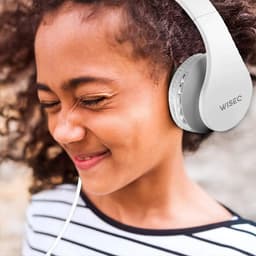 WiseQ Draadloze Koptelefoon Kinderen – Witte Bluetooth Kinderkoptelefoon met Microfoon – FM-Radio – 8u Bluetooth Geluidsdempend – Wit — thumbnail 4