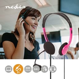 Nedis PC-Headset - On-Ear - Stereo - 2x 3.5 mm - Opvouwbare microfoon - Roze — thumbnail 3