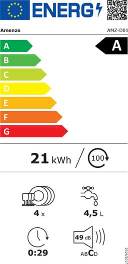 Amenzo® - Mini Vaatwasser - Inclusief App - Energielabel A - 900 Watt - 5 Programma's - Wit - Afwasmachine - Met Waterreservoir — thumbnail 2